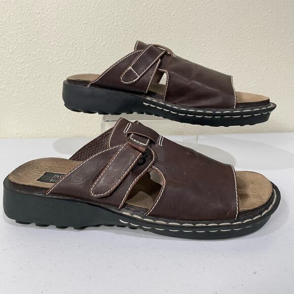 Vintage 90s Y2k Brown Platform Slide Chunky Sandal Hippie Fairy Grunge Womens 10 - Picture 1 of 8